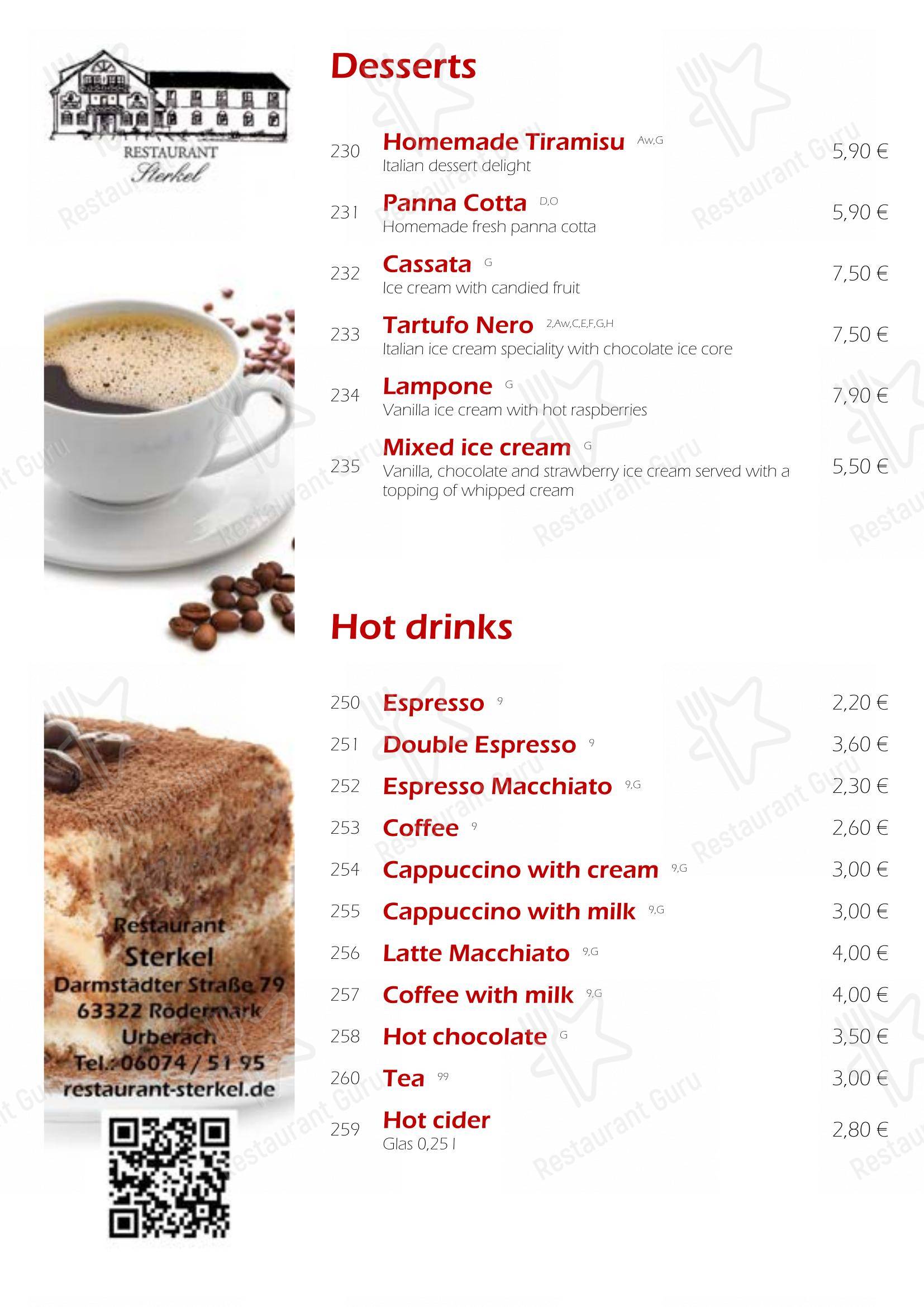 Основное меню pour Restaurant Sterkel restaurant