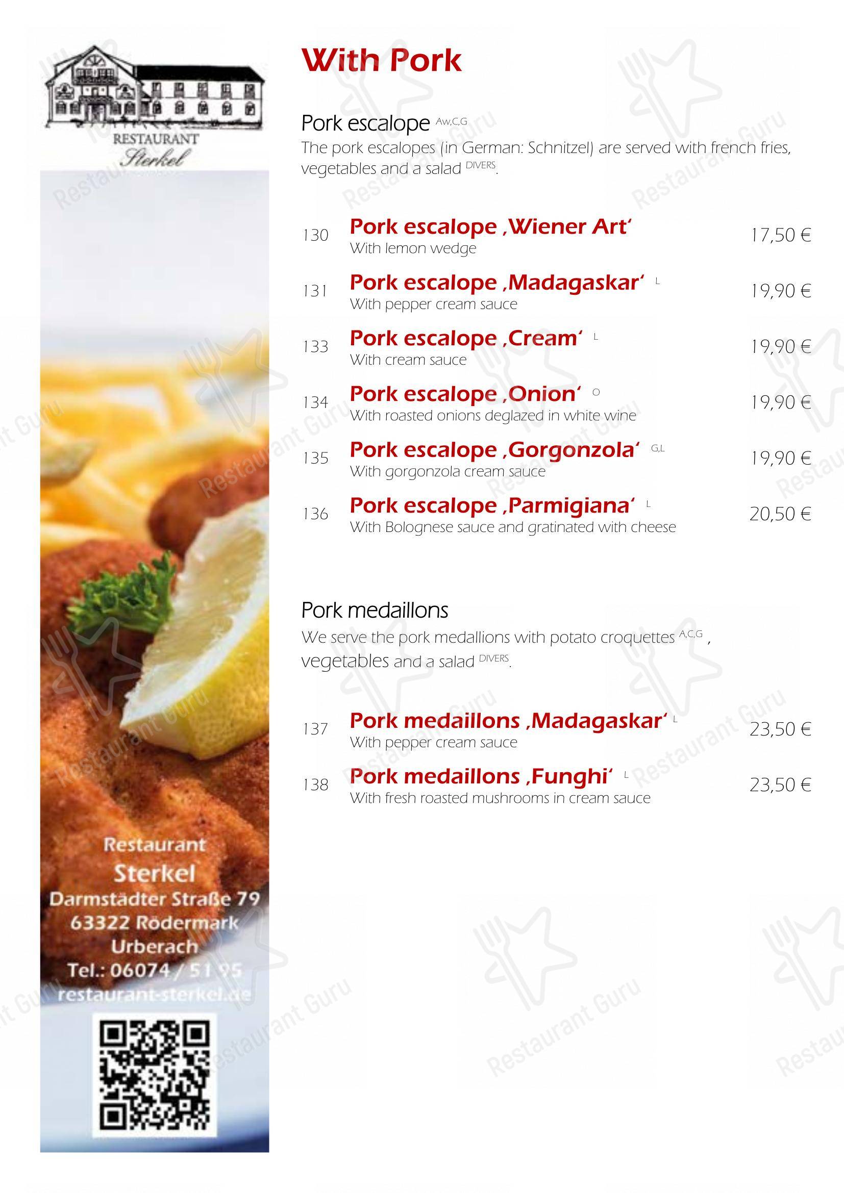 Menu pour Restaurant Sterkel - Основное меню