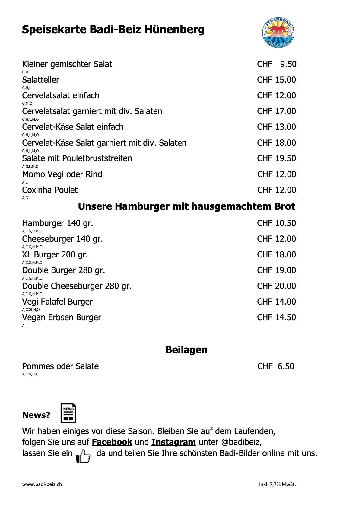 Menu di Strandbad Hünenberg 