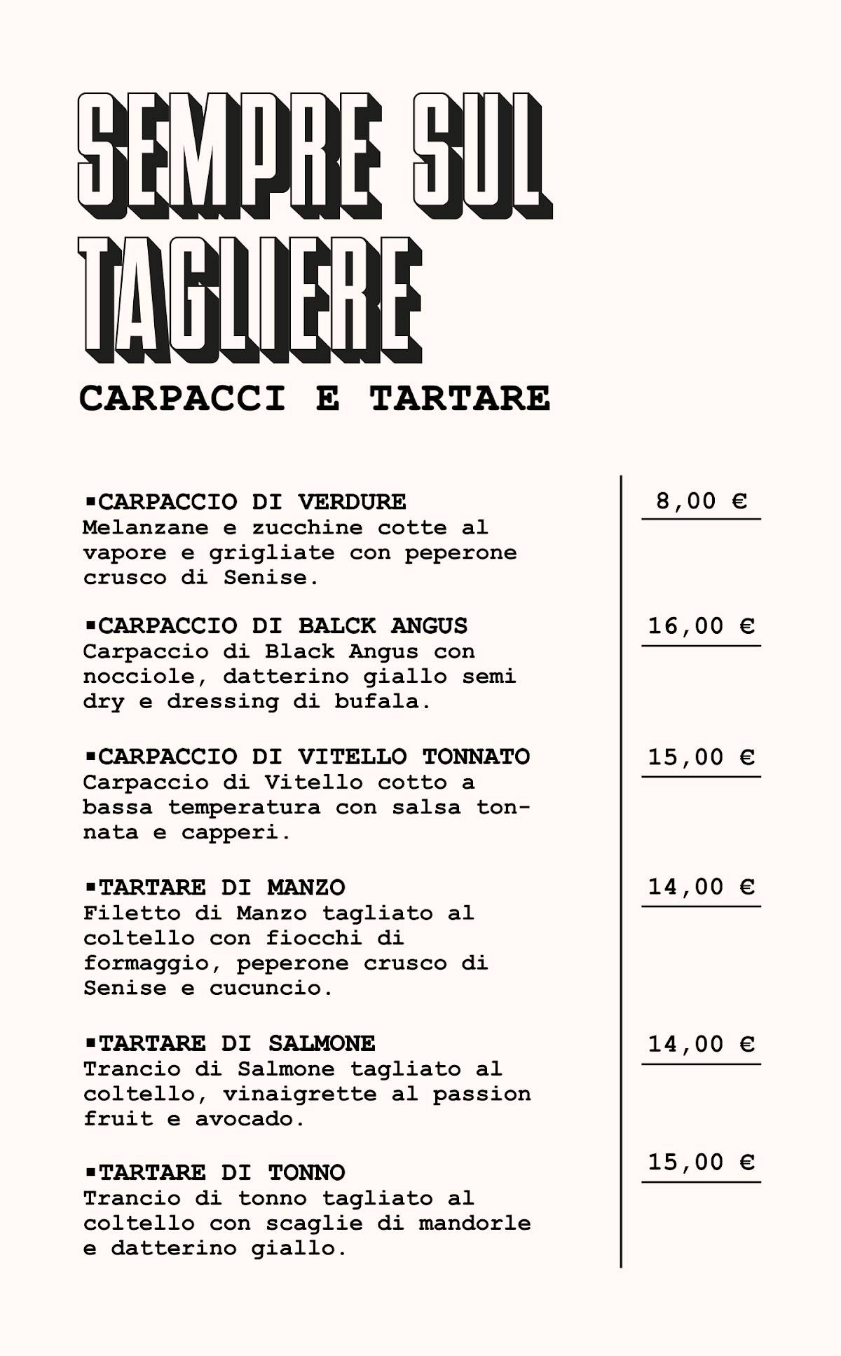 Menu di Taglieroteca 