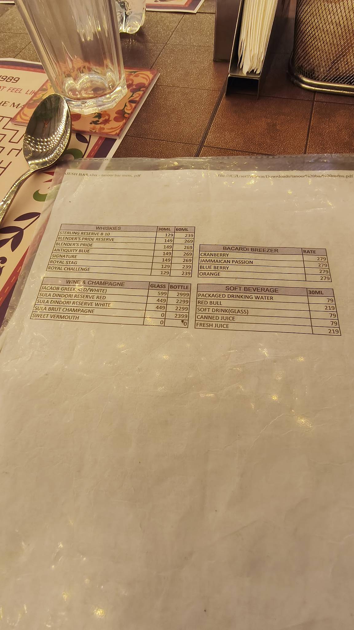 Tandoor Bar & Garden Restaurant menu