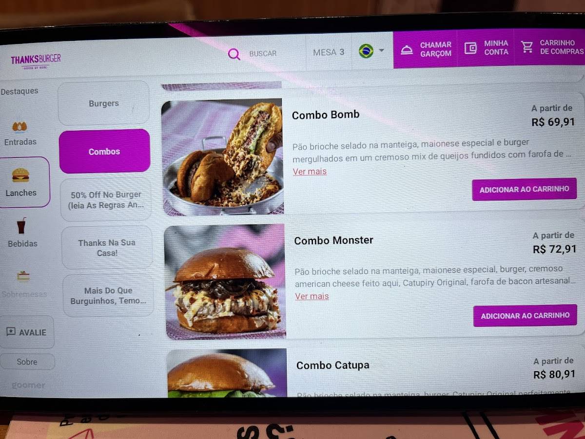 Thanks Burger cardápio