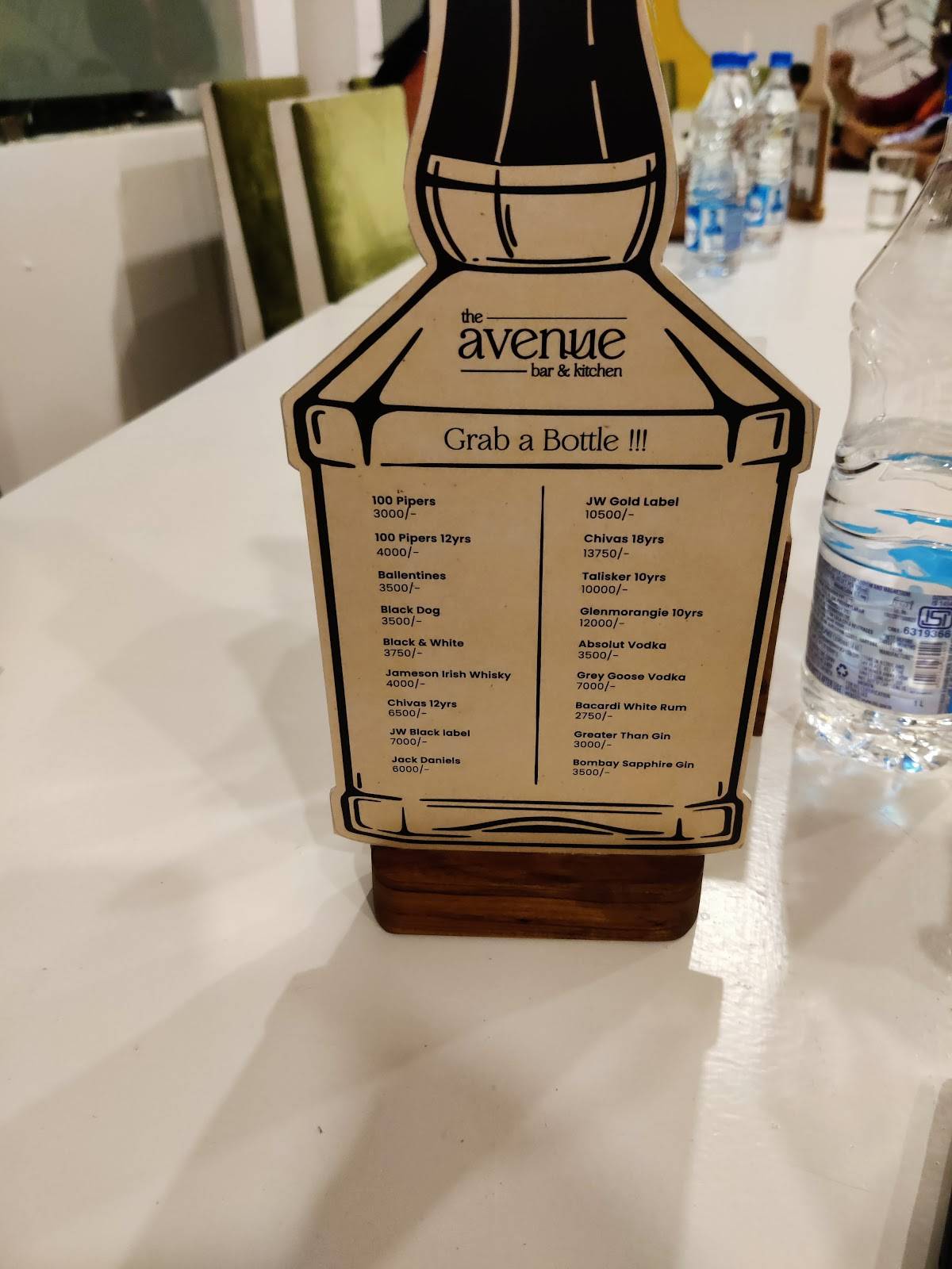 The Avenue Bar and Kitchen menu