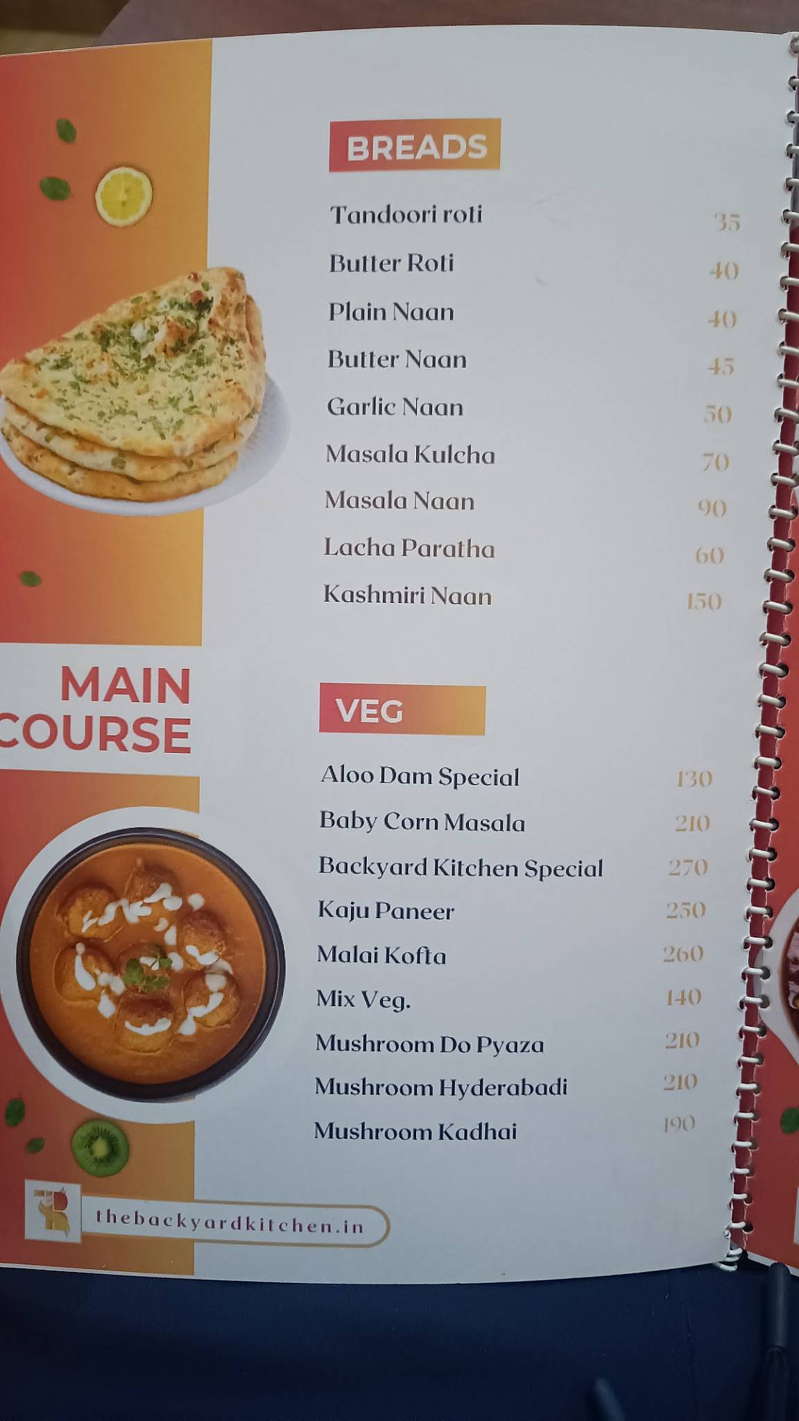 The Backyard Kitchen menu