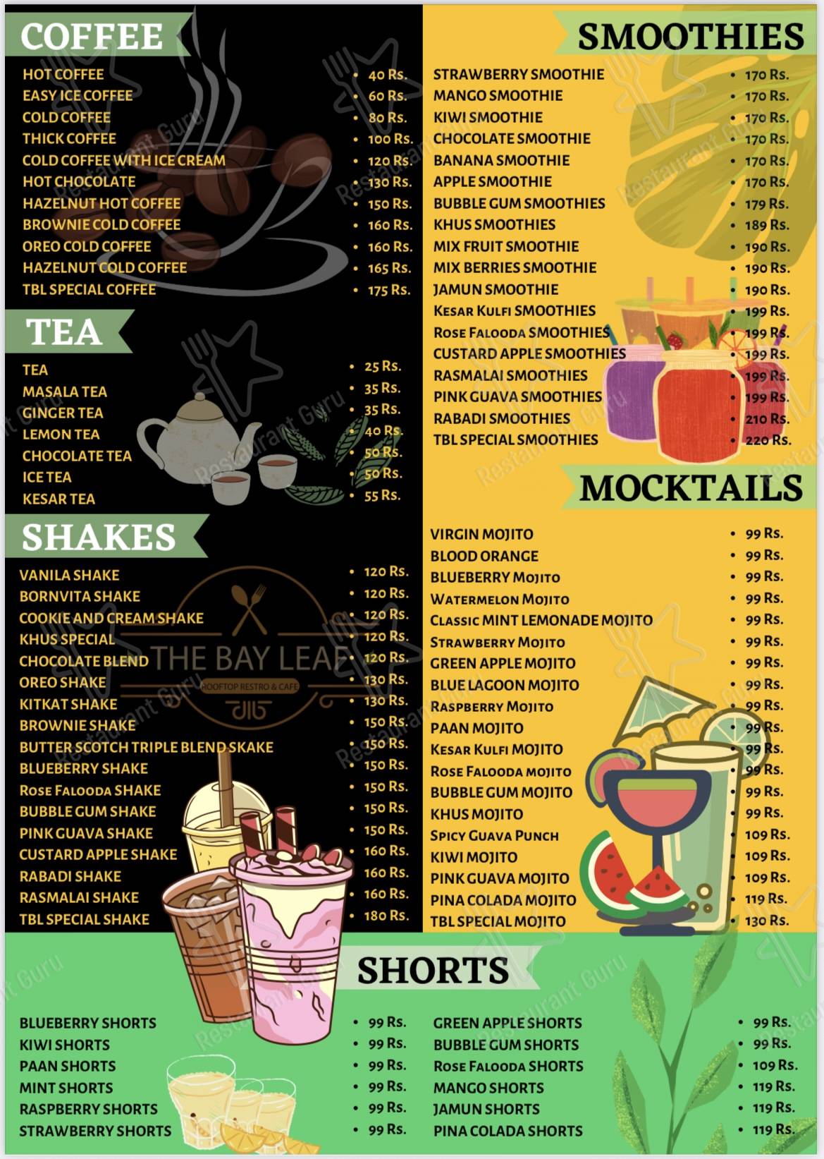 The Bay Leaf menu - meals and drinks