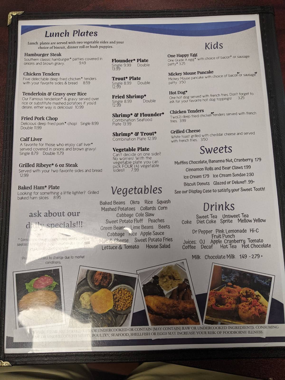 Menu at The Country Biscuit restaurant, New Bern