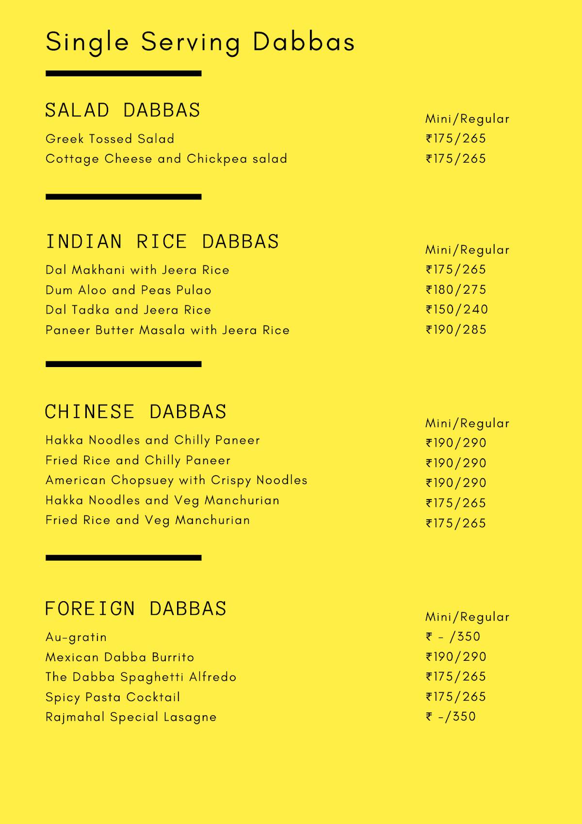 The Dabba Co. menu
