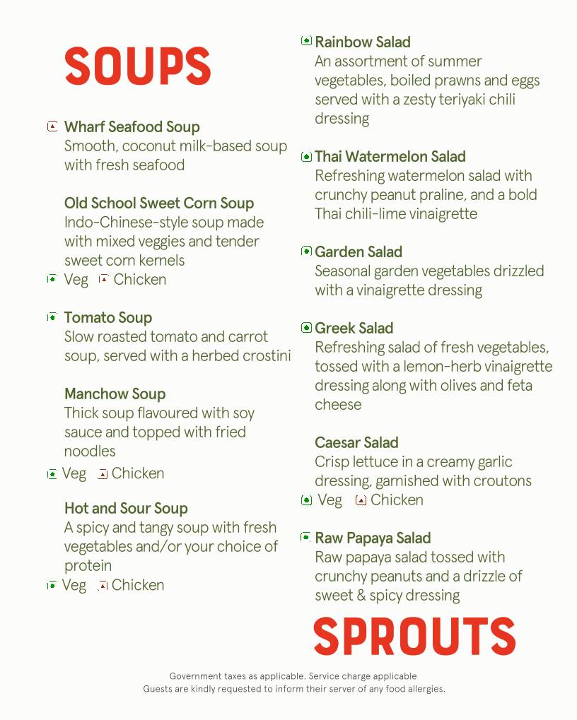 The Fisherman's Wharf, Hyderabad menu