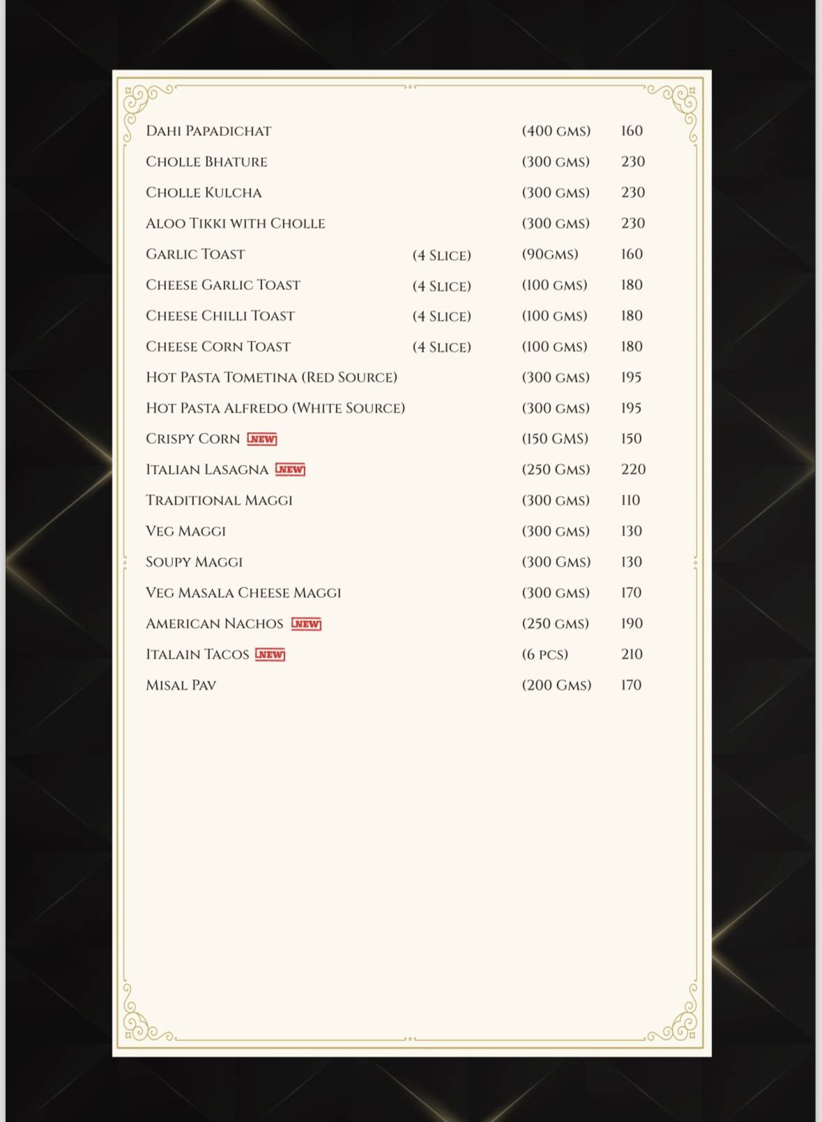 The Grand Flavors menu