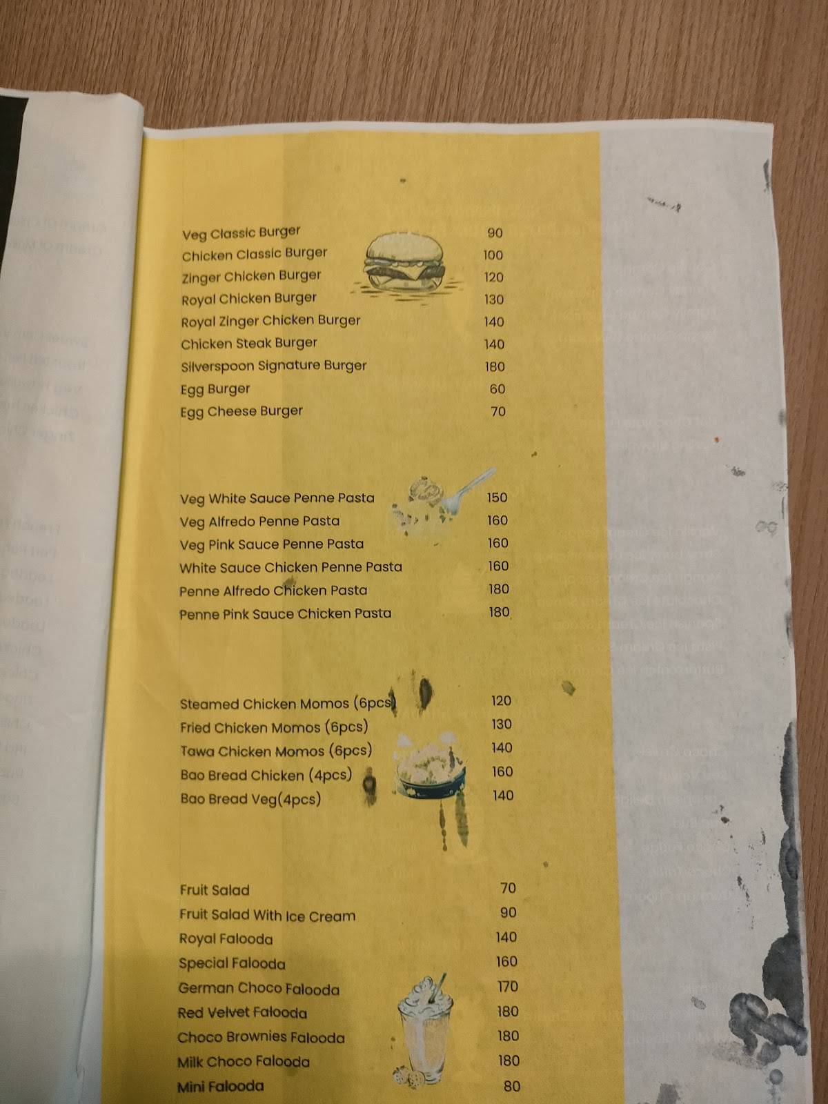 The Silver spoon menu