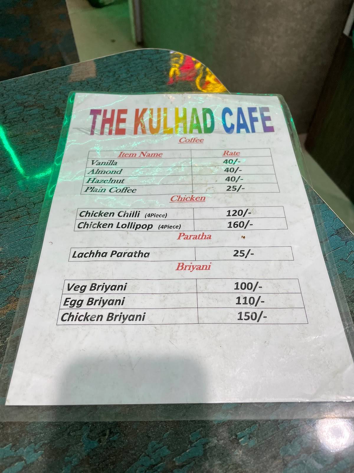 The kulhad cafe menu