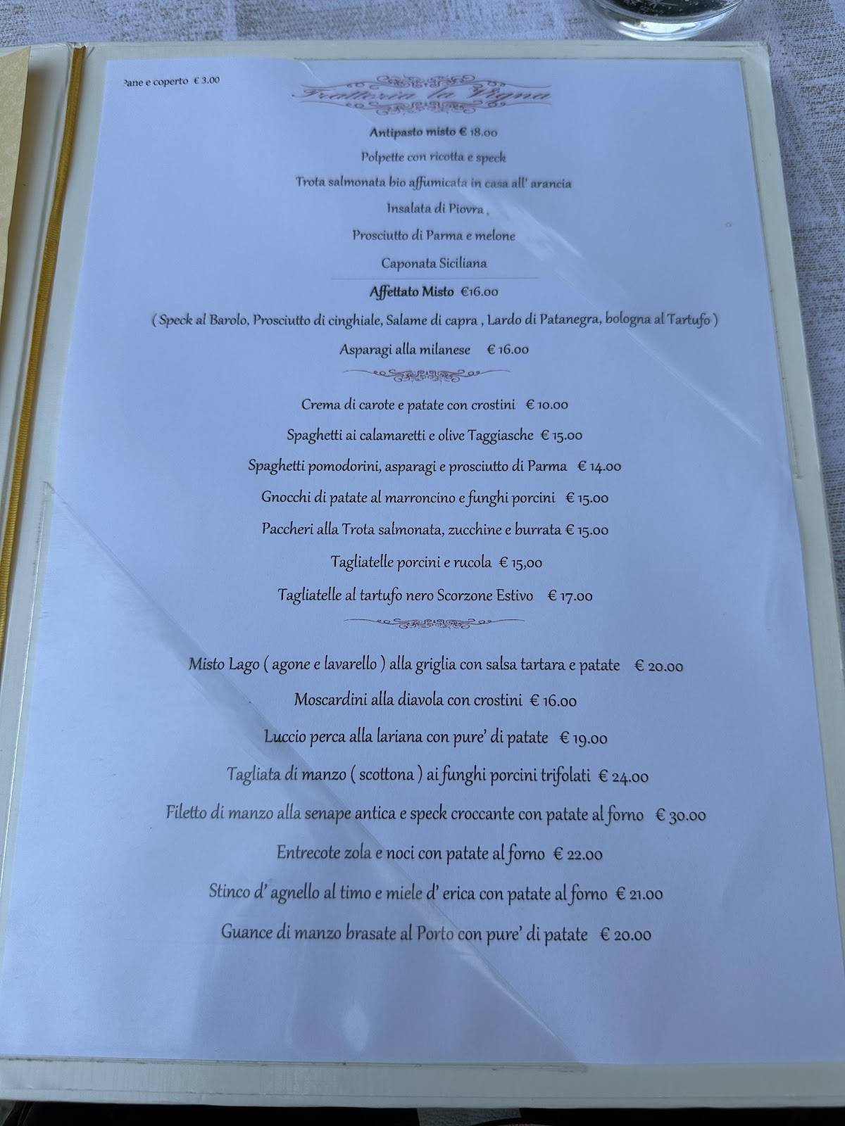 Menu di Trattoria della Vigna 