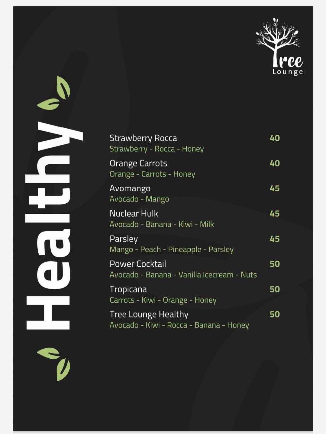 Menu at Tree Lounge Nile Branch restaurant, Egypt