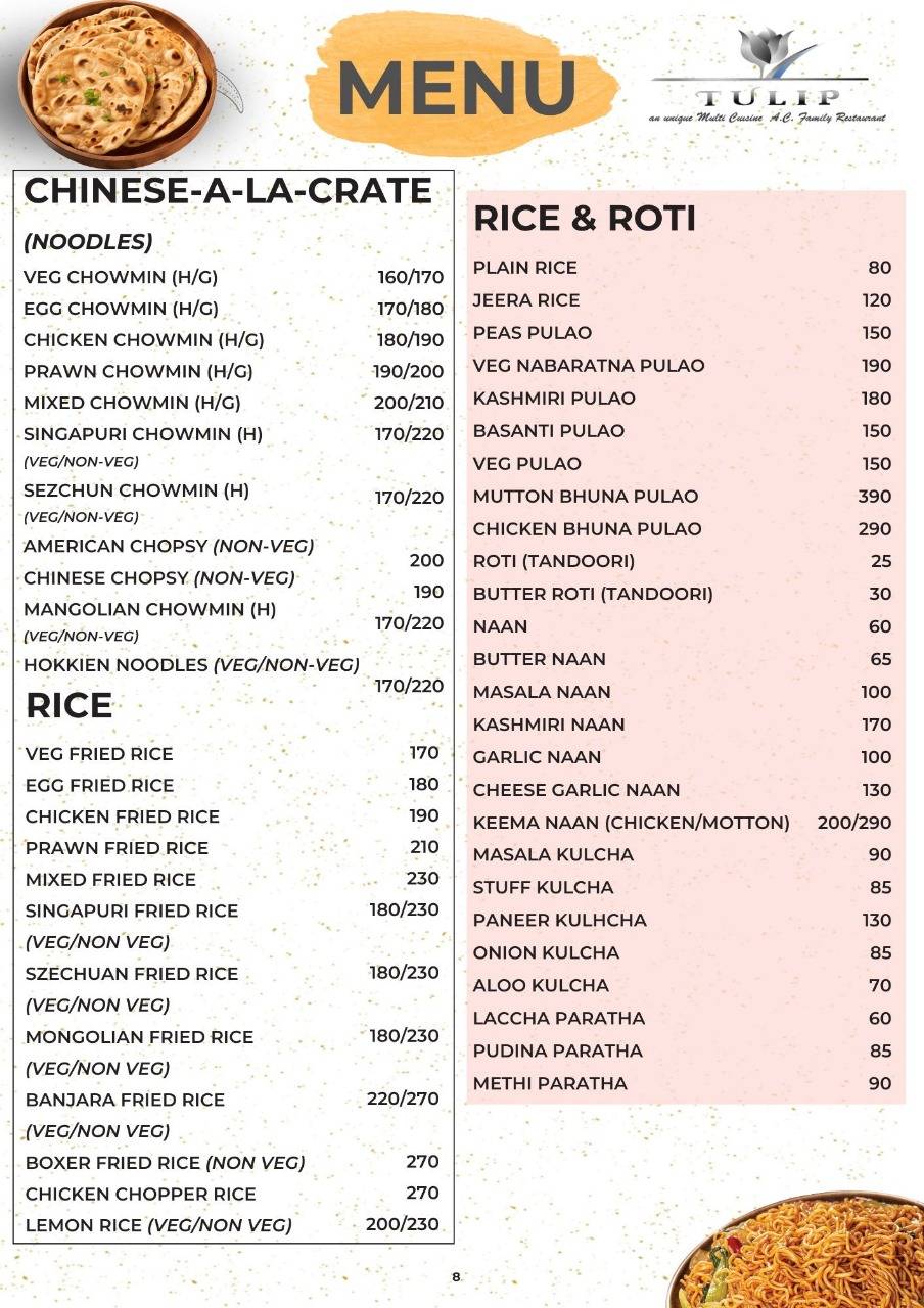 Tulip Restaurant menu