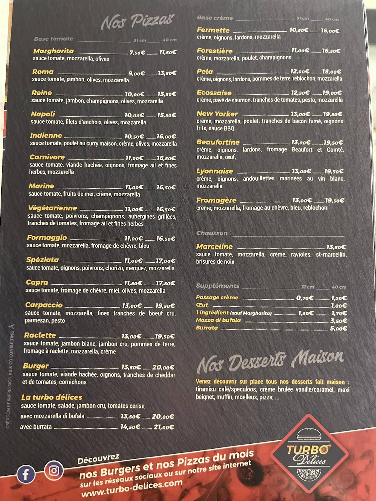 Menu de Turbo Délices