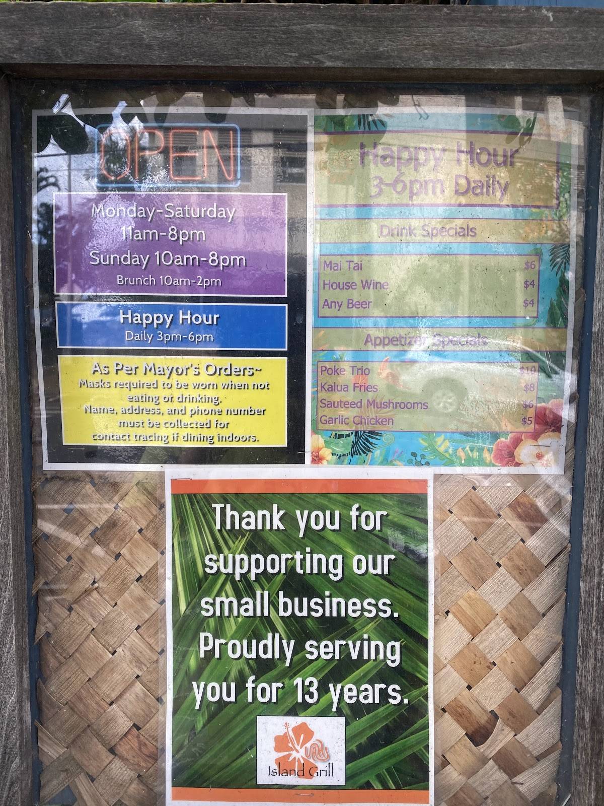Menu at Uahi Island Grill restaurant, Kailua, 33 Aulike St