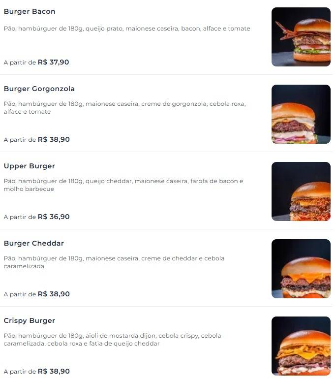Upper Burger Hamburgueria cardápio