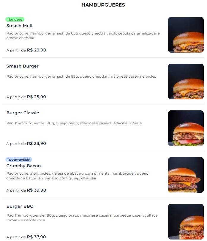 Upper Burger Hamburgueria cardápio