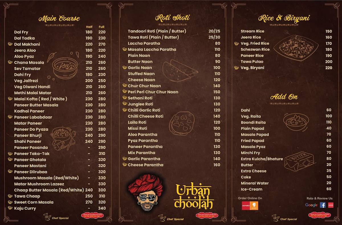 Urban Choolah menu