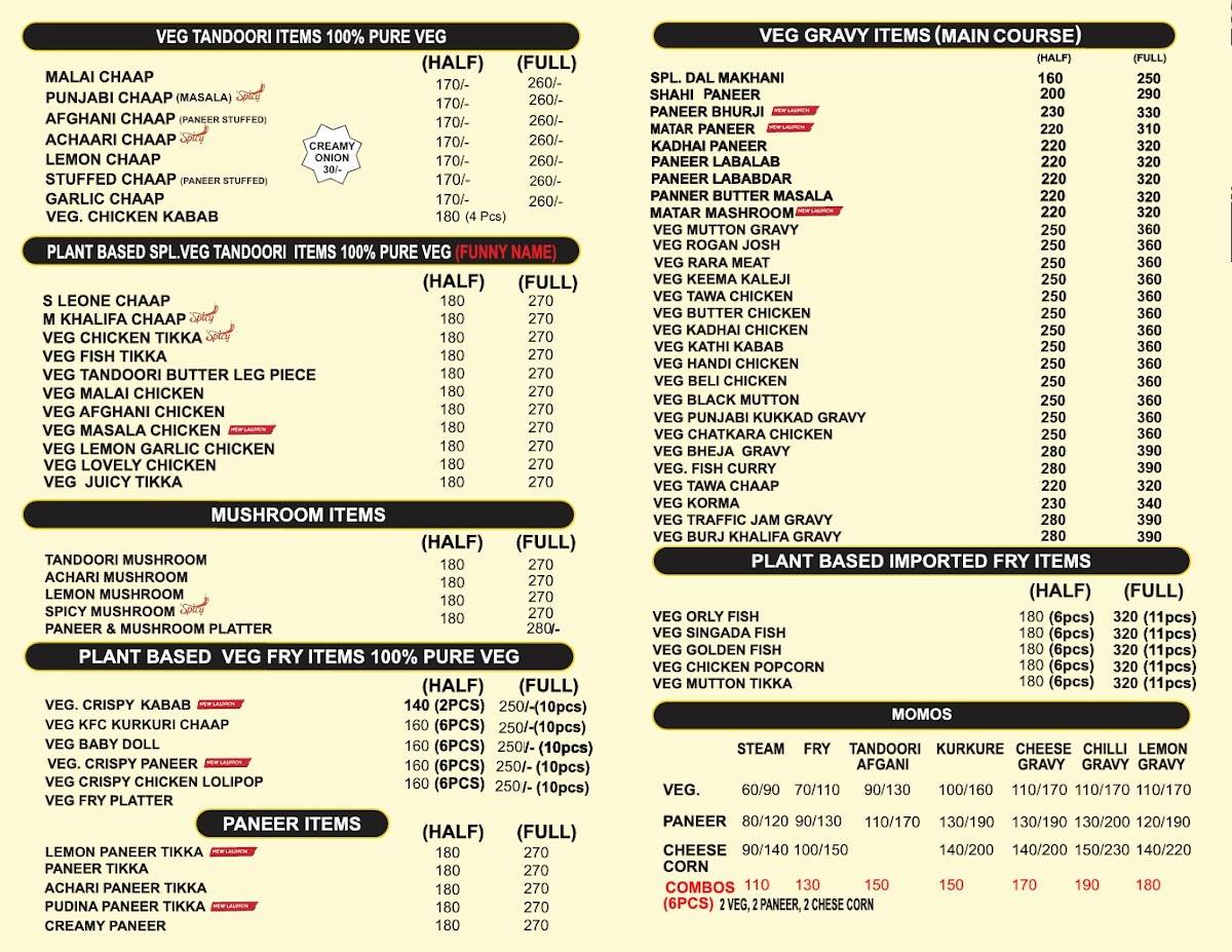 Veer Ji Malai Chaap Wale Uttam Nagar menu