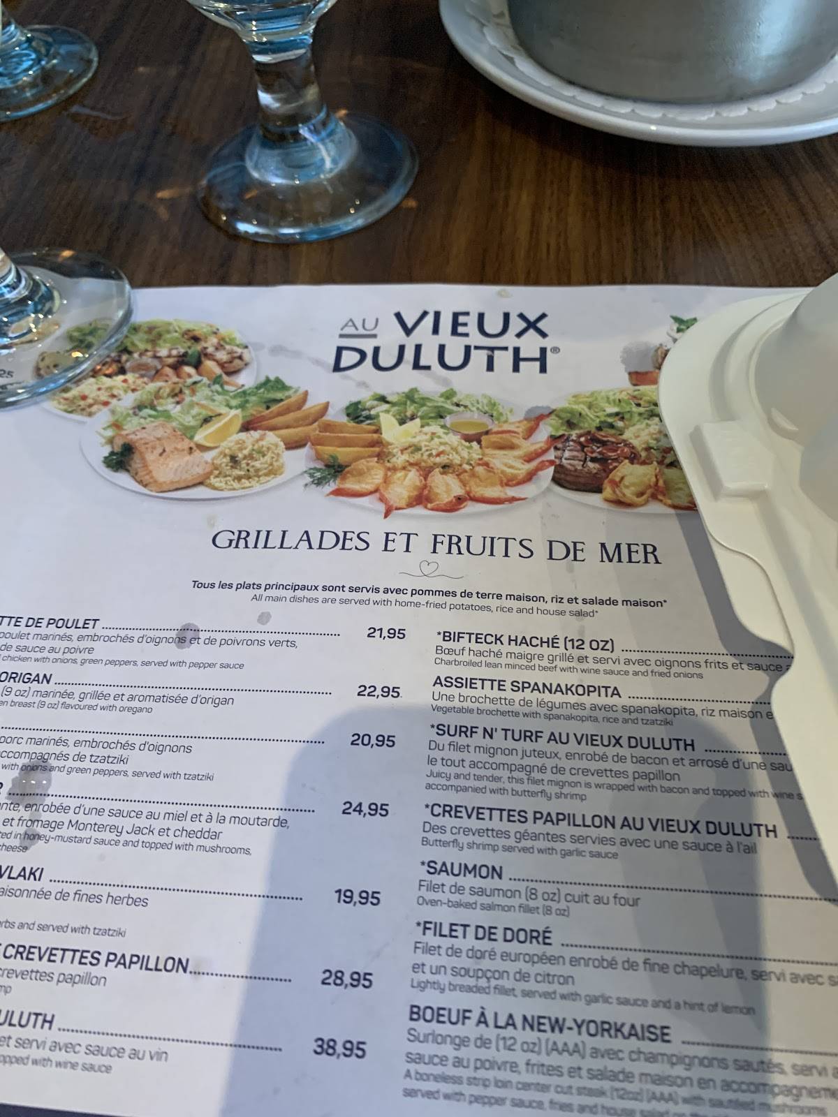 Menu de Restaurant Vieux Duluth