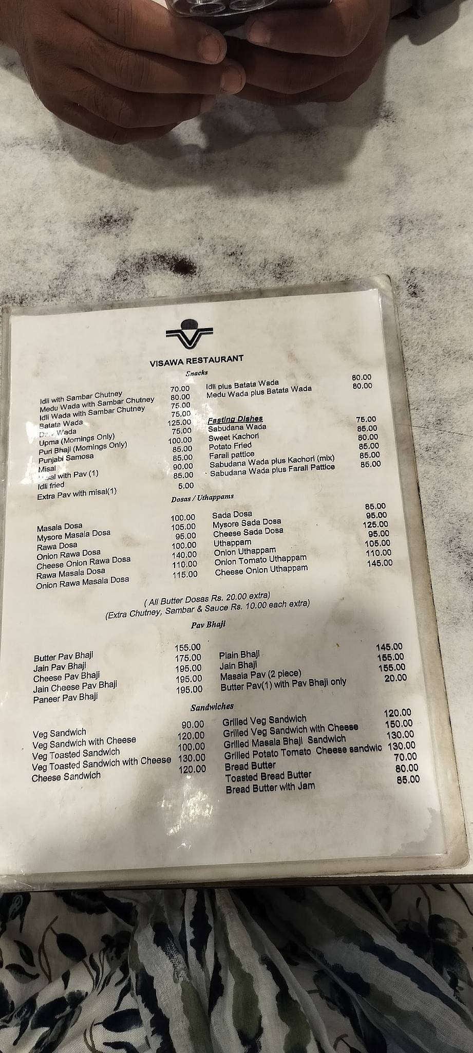 Visawa Restaurant menu