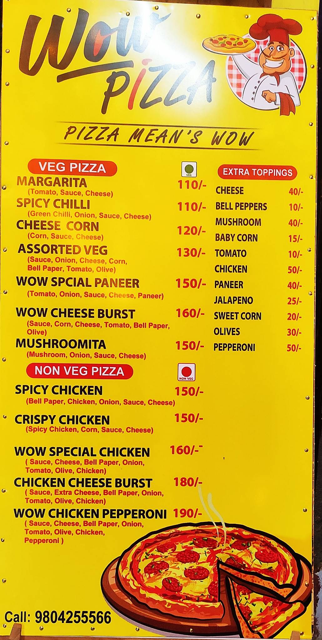WOW PIZZA menu