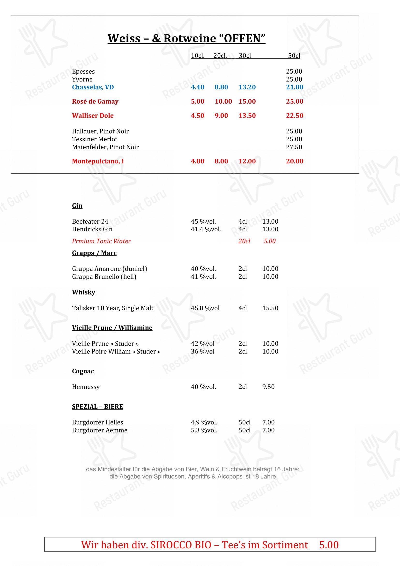 Restaurant Waldeck Ostermundigen in Ostermundigen - Menu bar