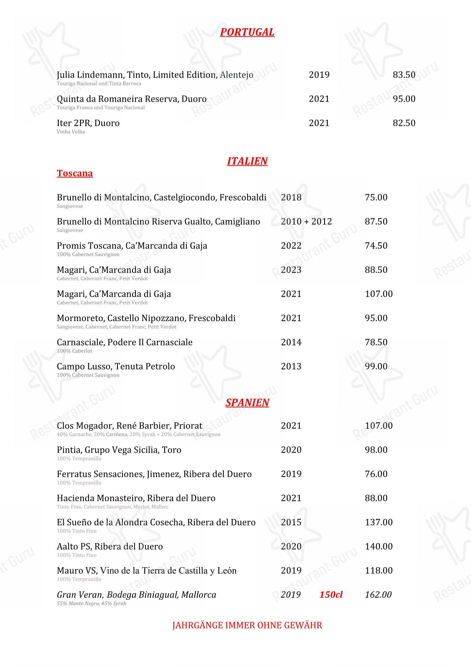 Menu di Restaurant Waldeck Ostermundigen - Menu bar