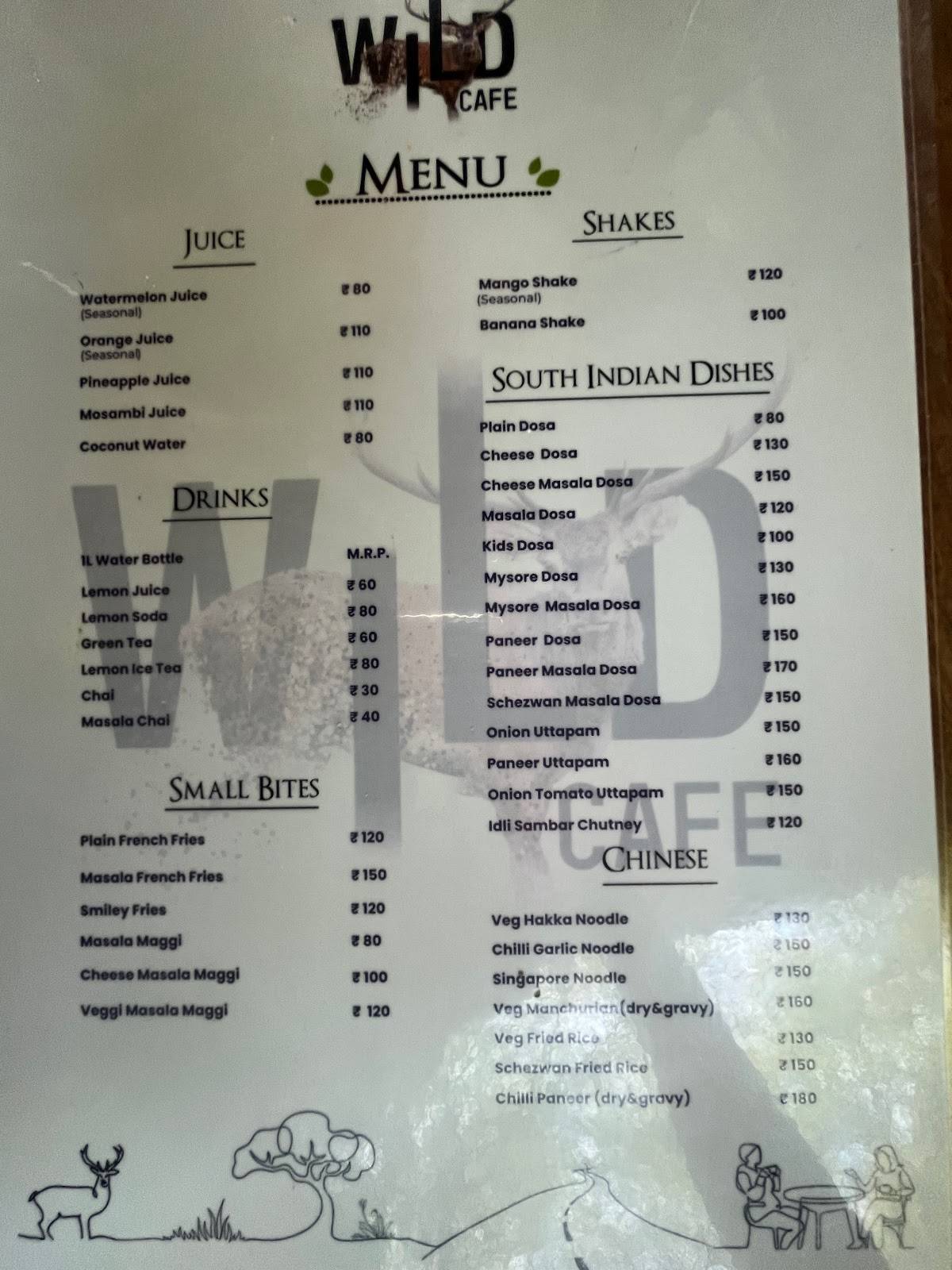 Menu at Wild cafe, Bhopal