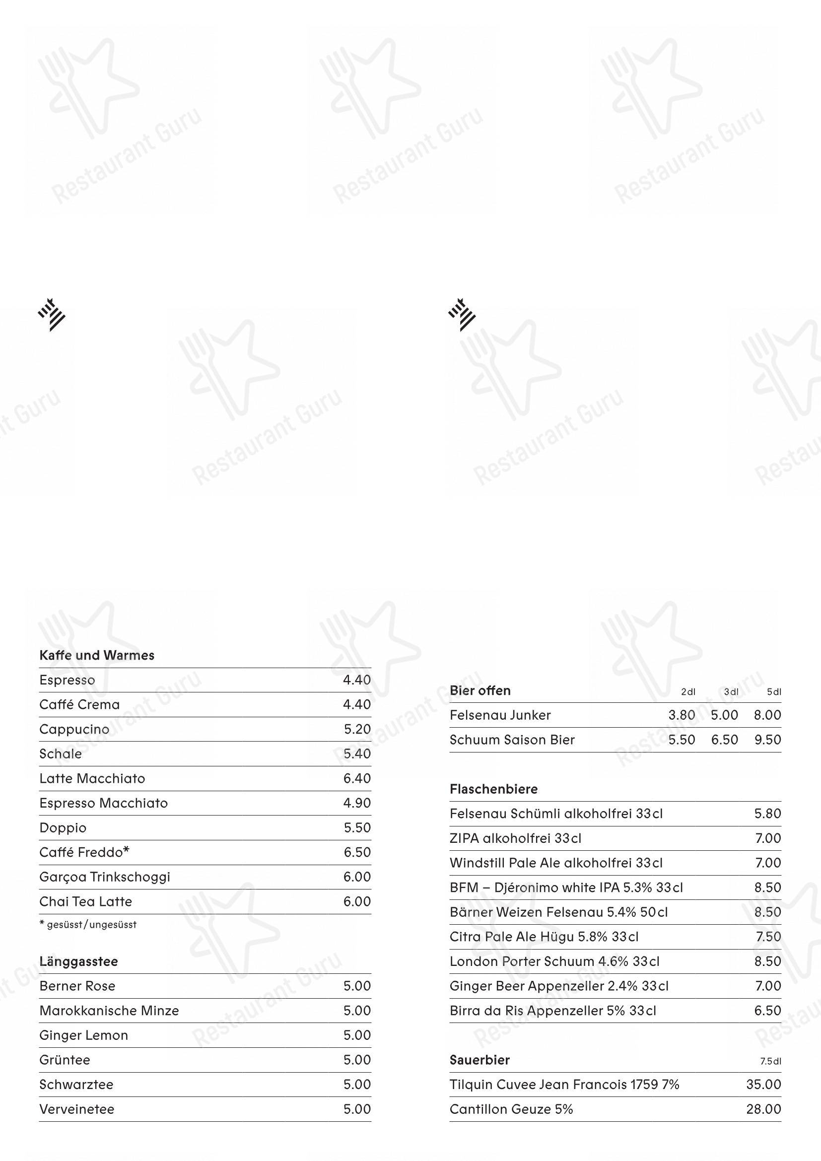 Menu bar per Restaurant Zebra in Berna