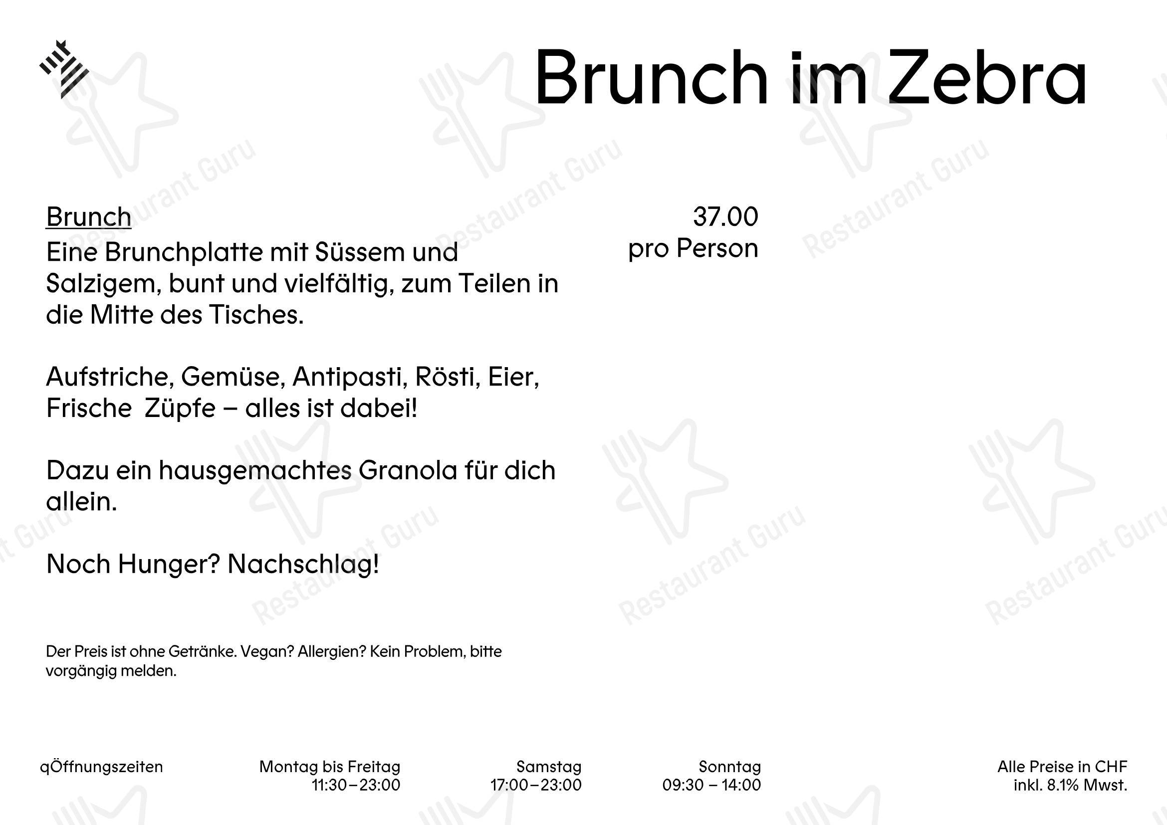 Restaurant Zebra in Berna - Ночное меню