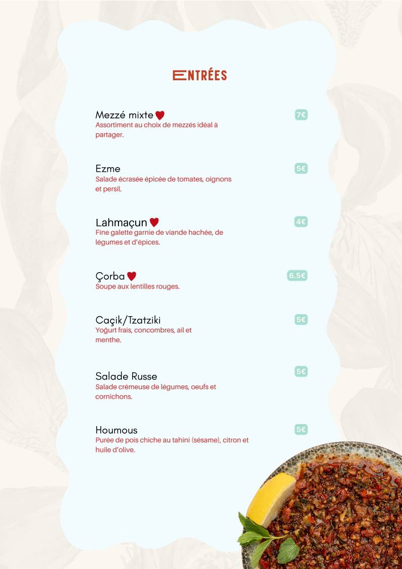 Menu de Zelal Kebab Rennes