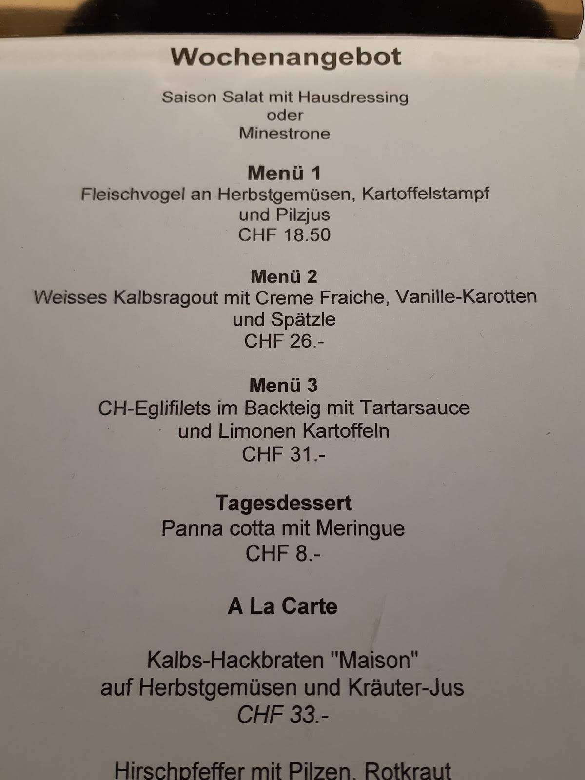 Menu di Restaurant & Hotel Rössli 