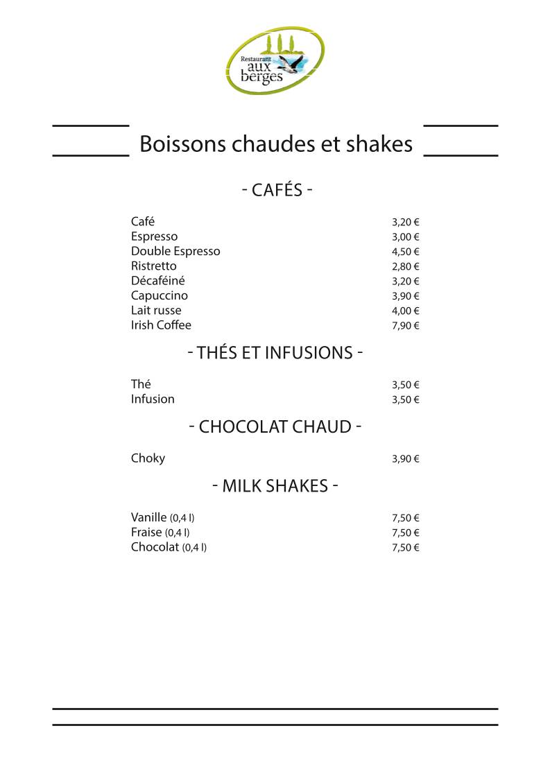 Menu de Restaurant aux Berges (PIDAL)