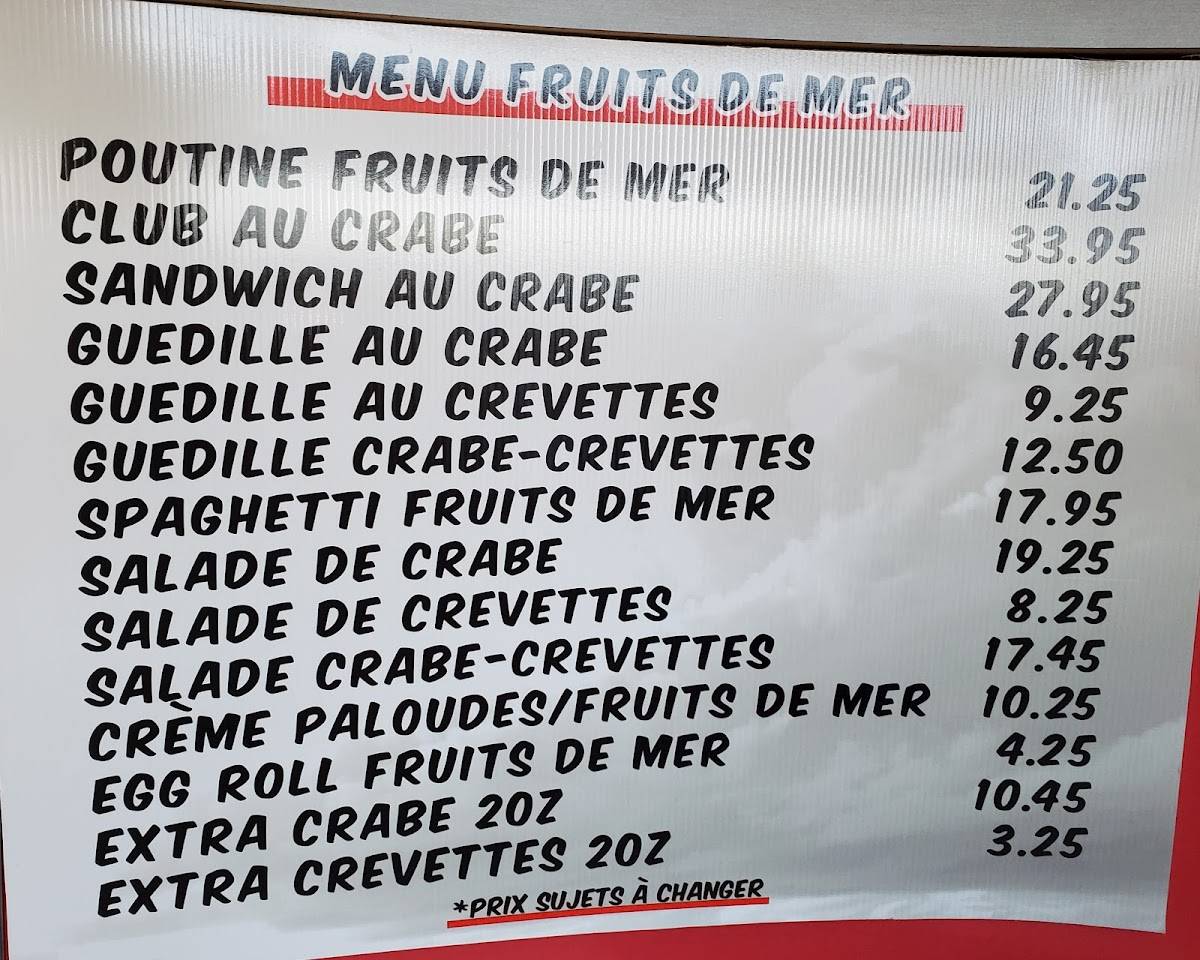 Menu de Restaurant le ptit snack