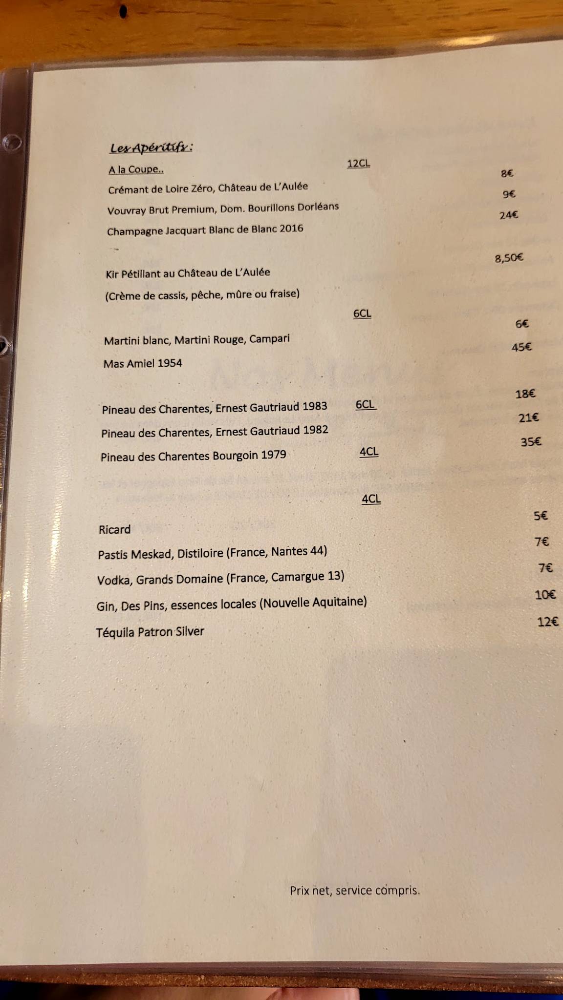 Menu de L'Épine Restaurant Azay le Rideau