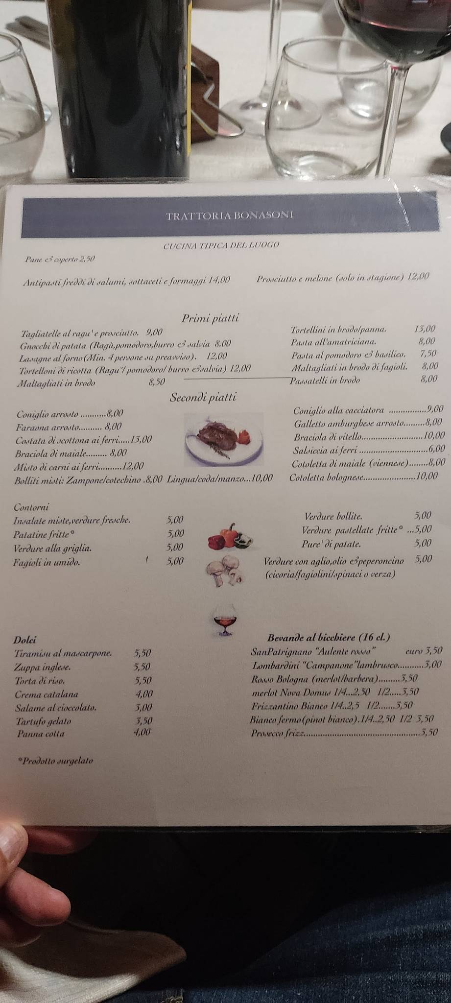 Menu di trattoria Bonasoni 