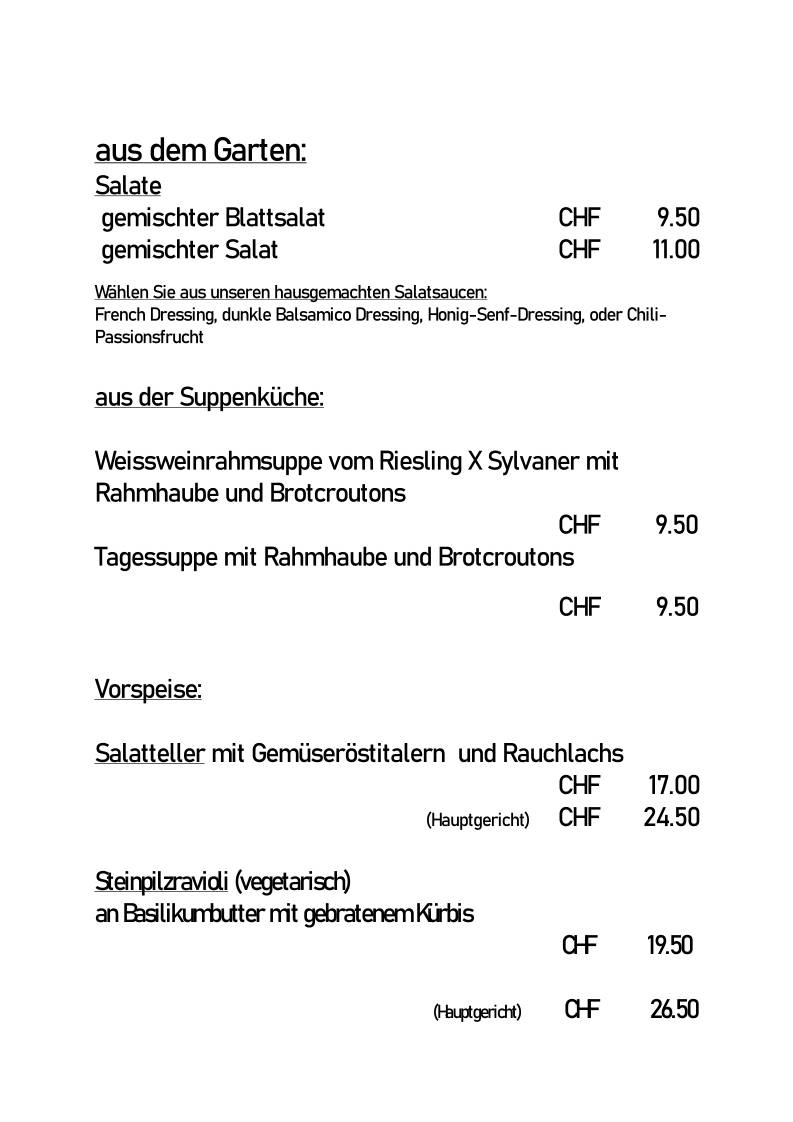 Menu di Restaurant zum Kornplatz 