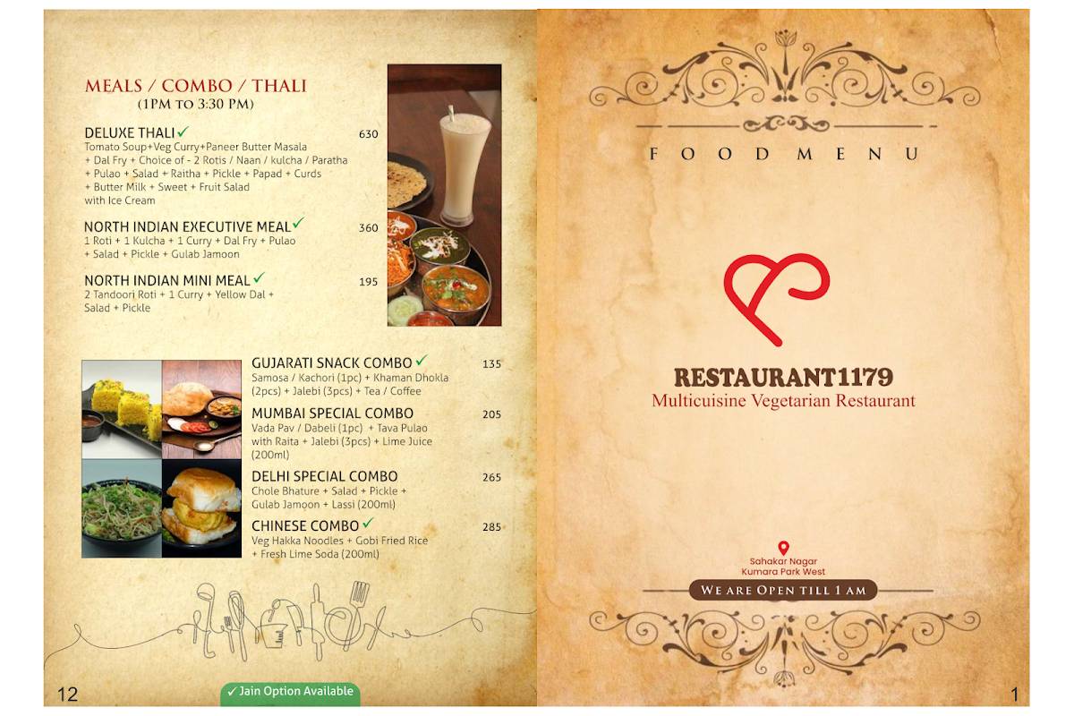 Restaurant1179 menu