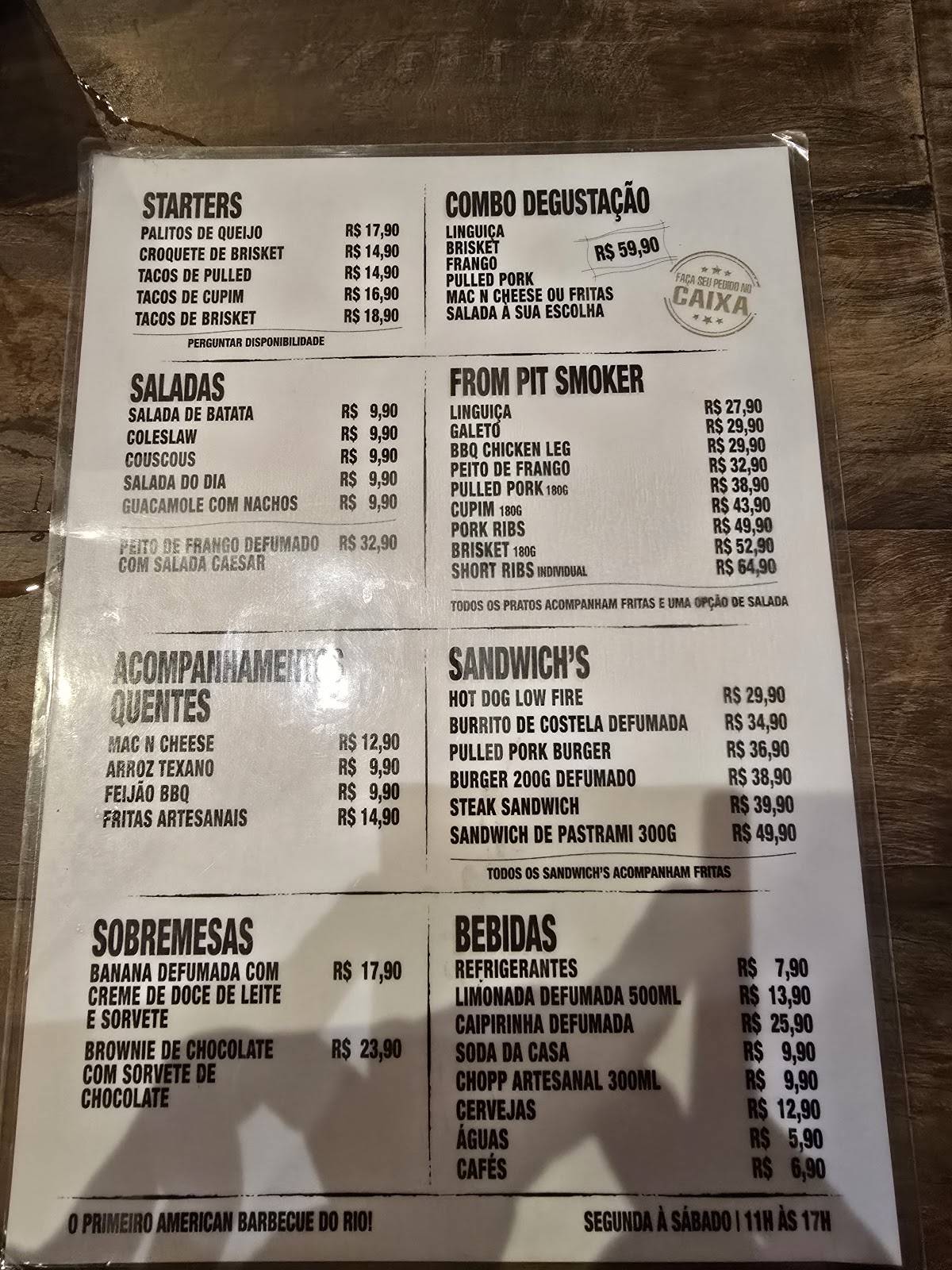 Restaurante Americano Low Fire cardápio
