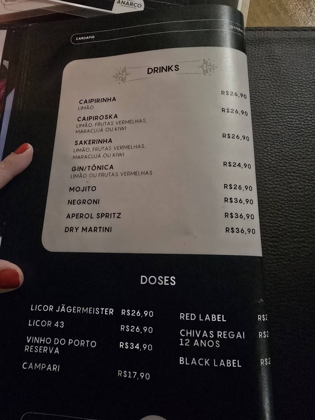 Anarco Batel - Restaurante Italiano em Curitiba cardápio