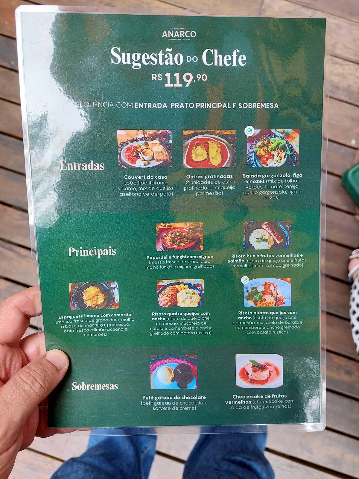 Anarco Batel - Restaurante Italiano em Curitiba cardápio