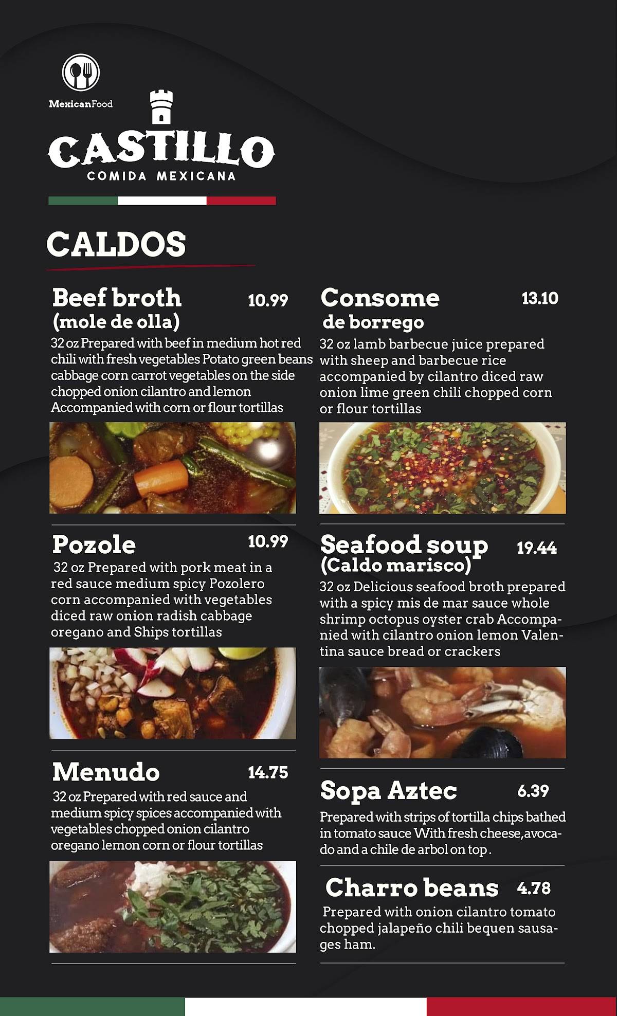 Menu at Restaurante Comida Mexicana Castillo, Gainesville