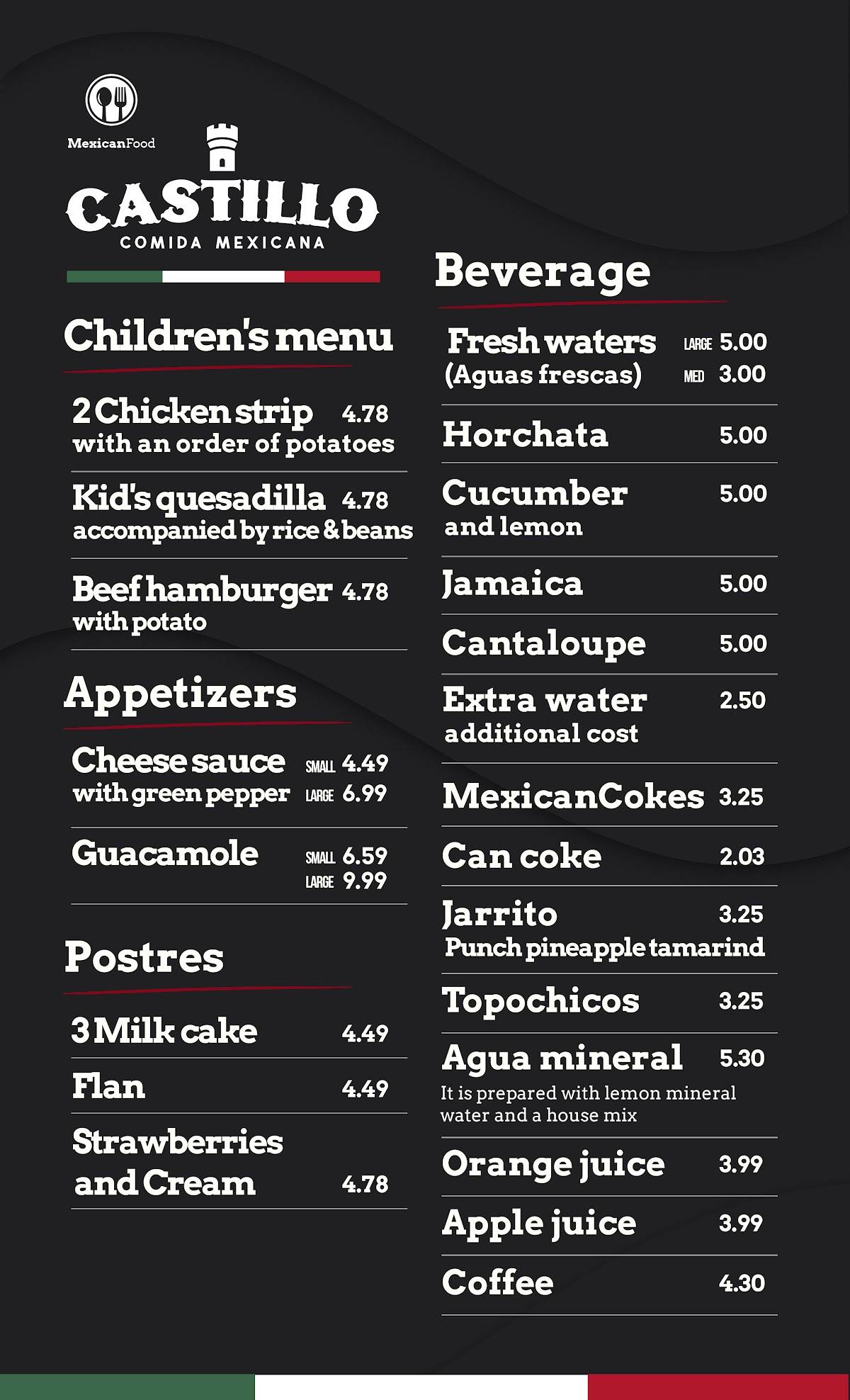 Menu at Restaurante Comida Mexicana Castillo, Gainesville