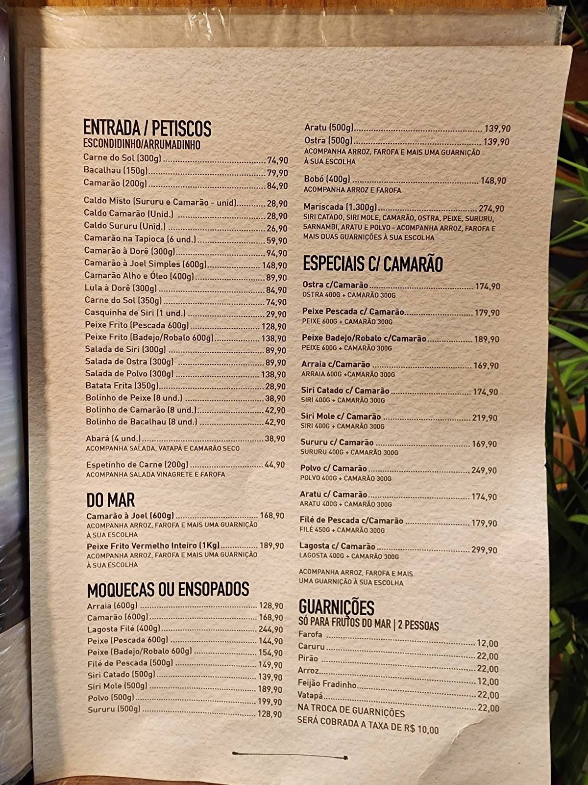 Restaurante Donana - Praia do Forte cardápio