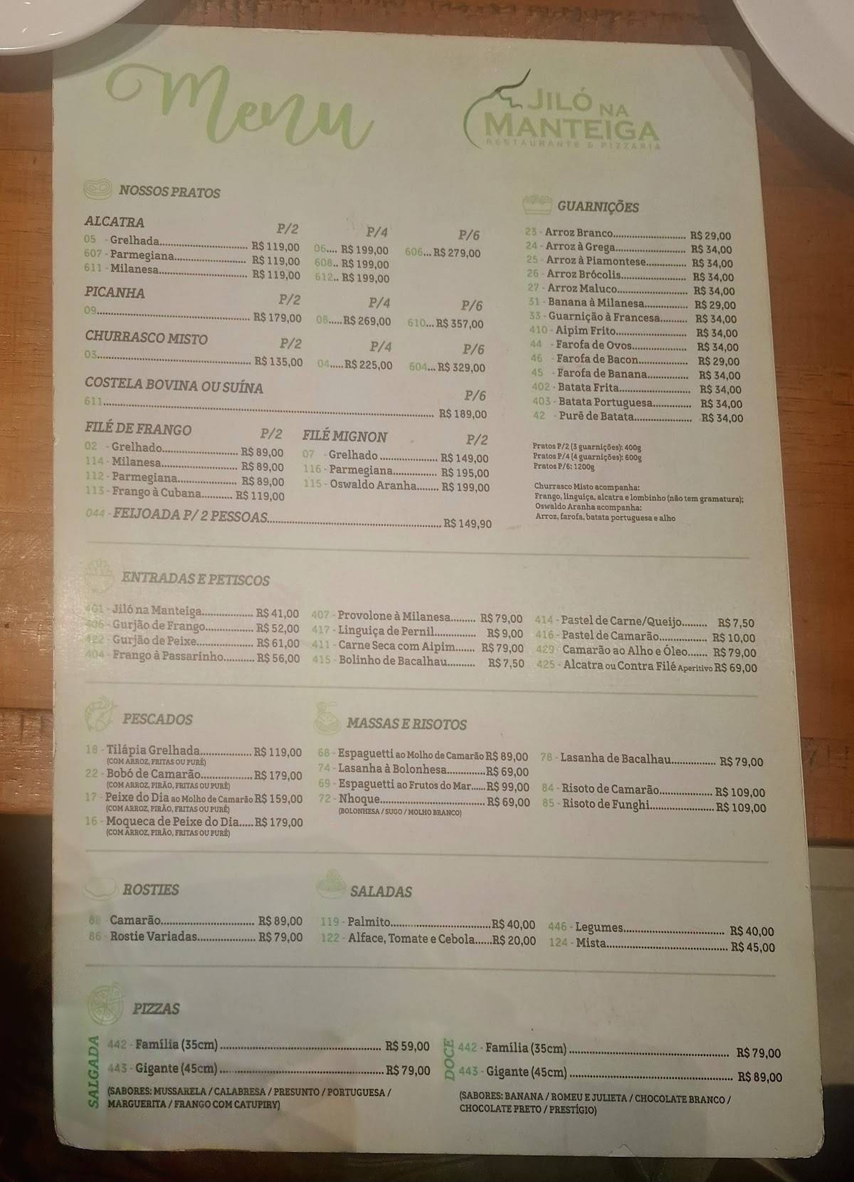 Restaurante Jiló na Manteiga Tijuca cardápio