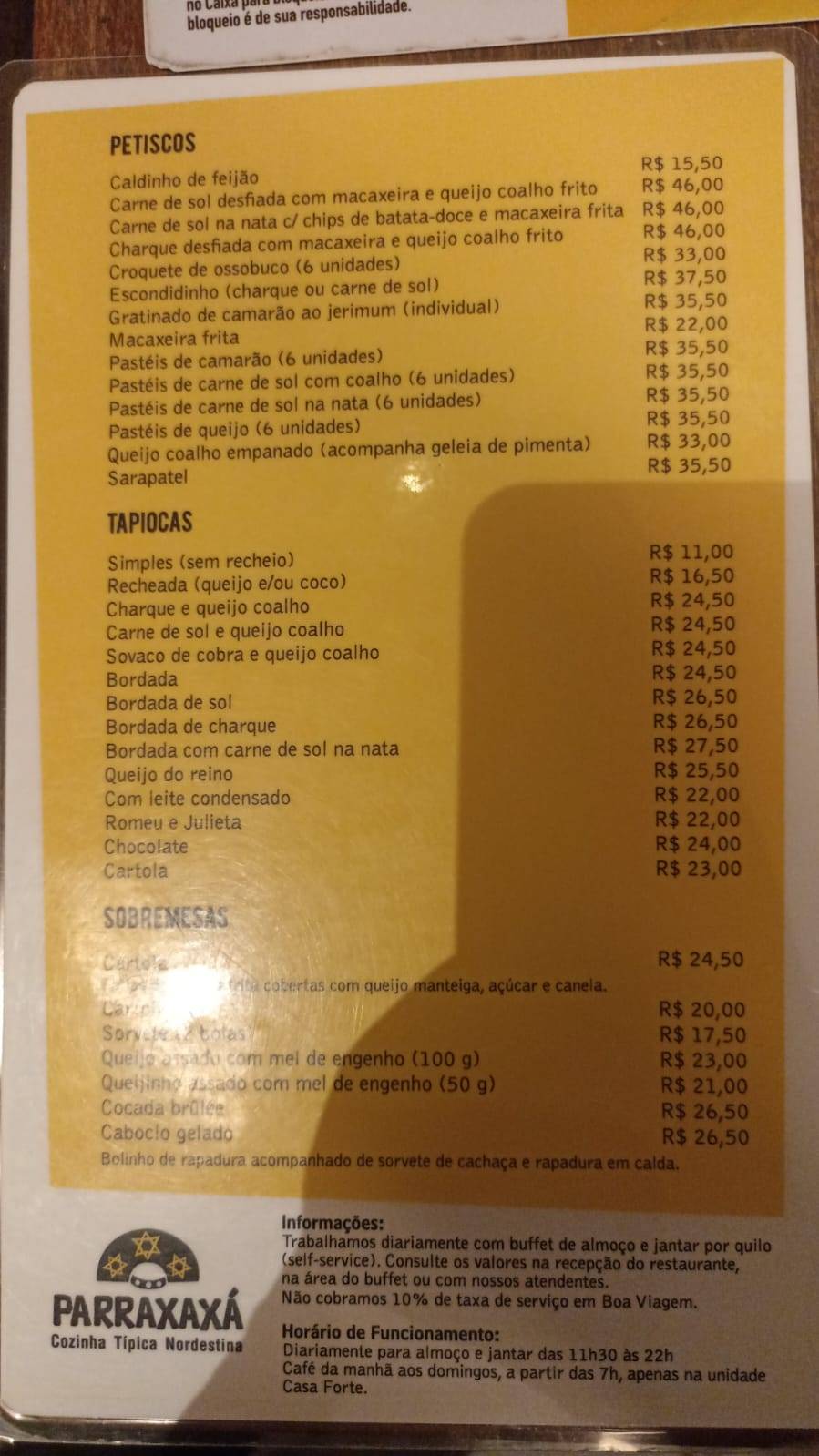 Parraxaxa - Boa Viagem cardápio