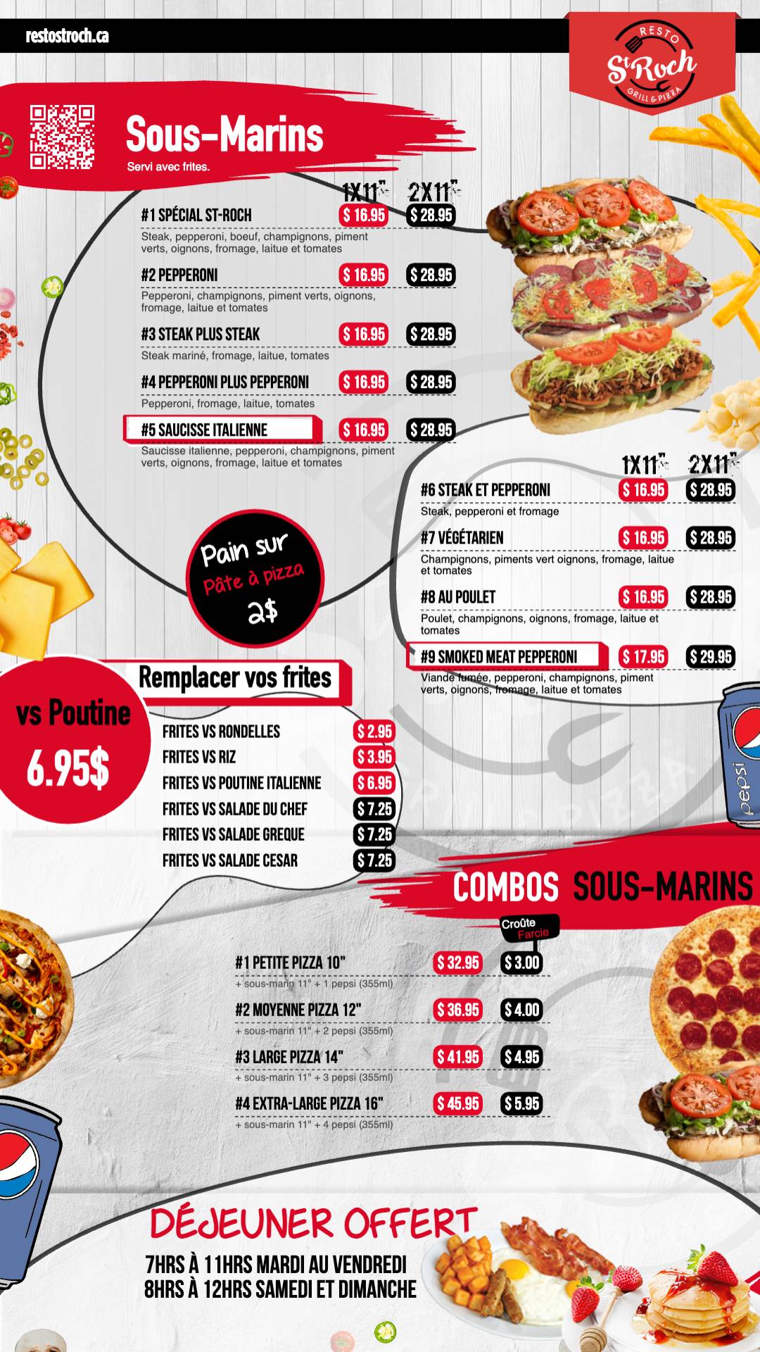 Menu au Resto StRoch restaurant, SaintRochdel'Achigan