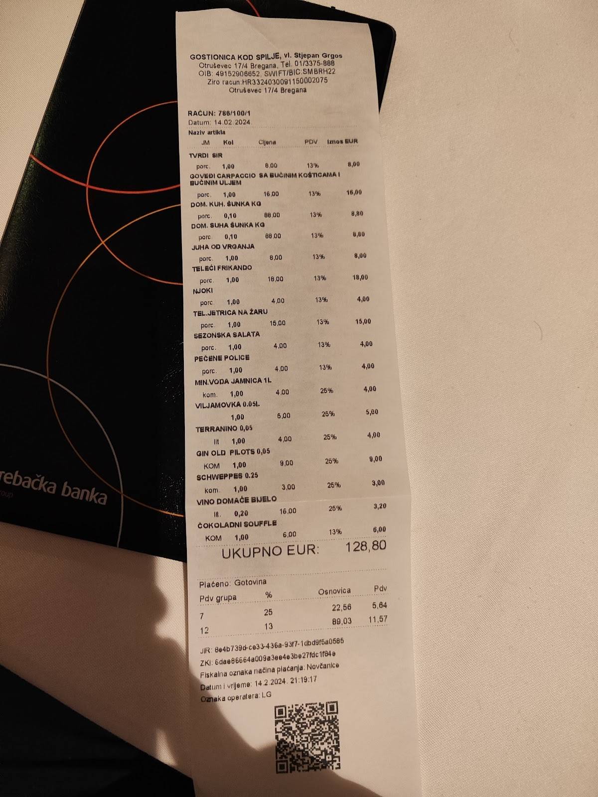 Menu di Restoran "Kod špilje" 